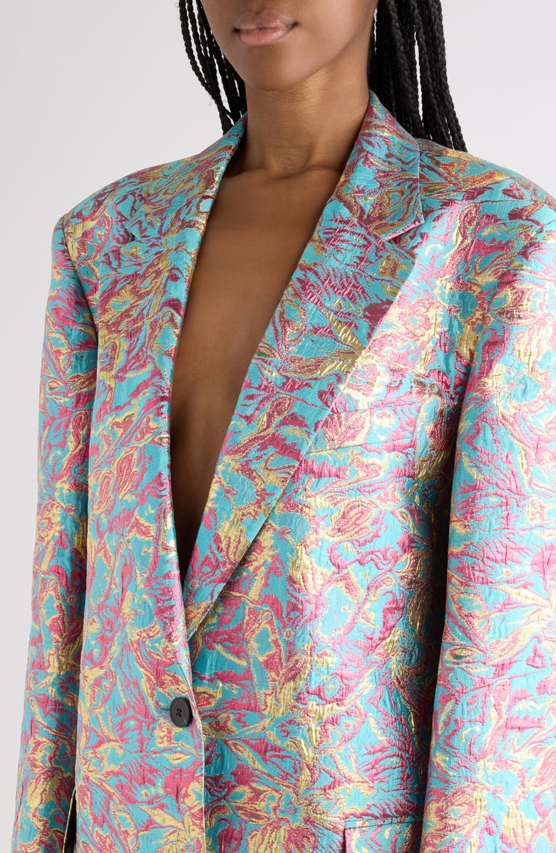 Dries Van Noten Floral Jacquard Lamé Blazer, Alternate, color, Turquoise