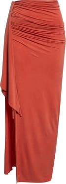 Balmain Side Drape Ruched Jersey Skirt