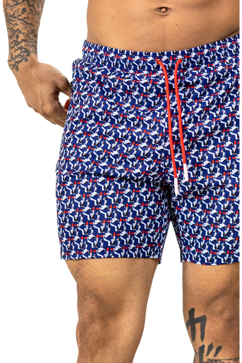 Swim Marthyr Print Swim Trunks, Alternate, color, BLUE