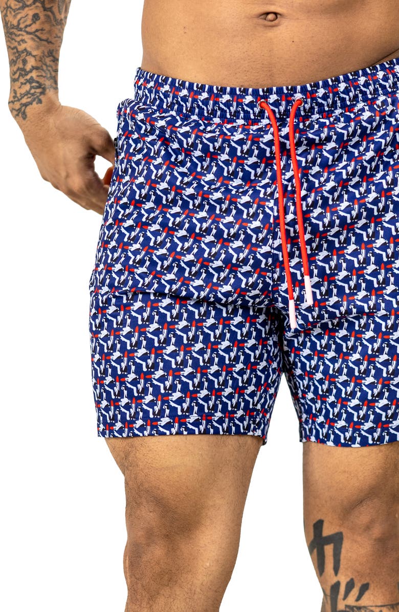 Maceoo Swim Marthyr Print Swim Trunks, Alternate, color, Blue