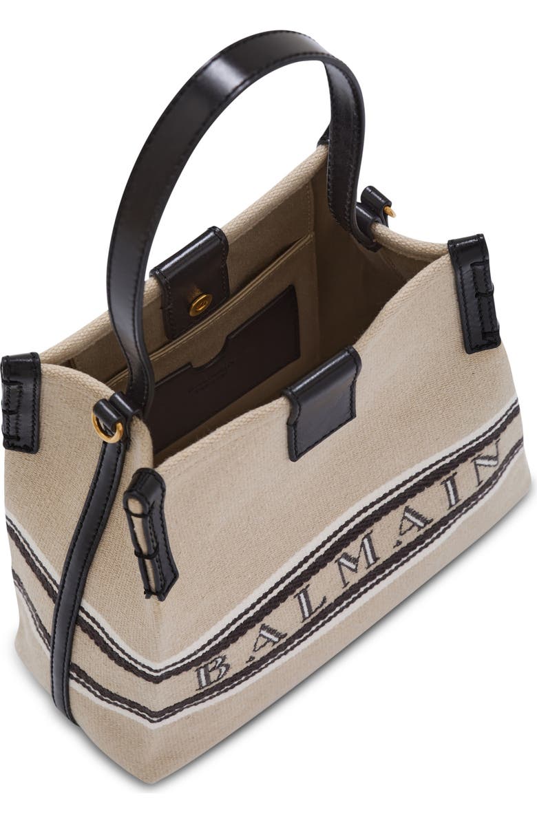 Balmain Release Bucket bag in canvas and calfskin, Alternate, color, Beige