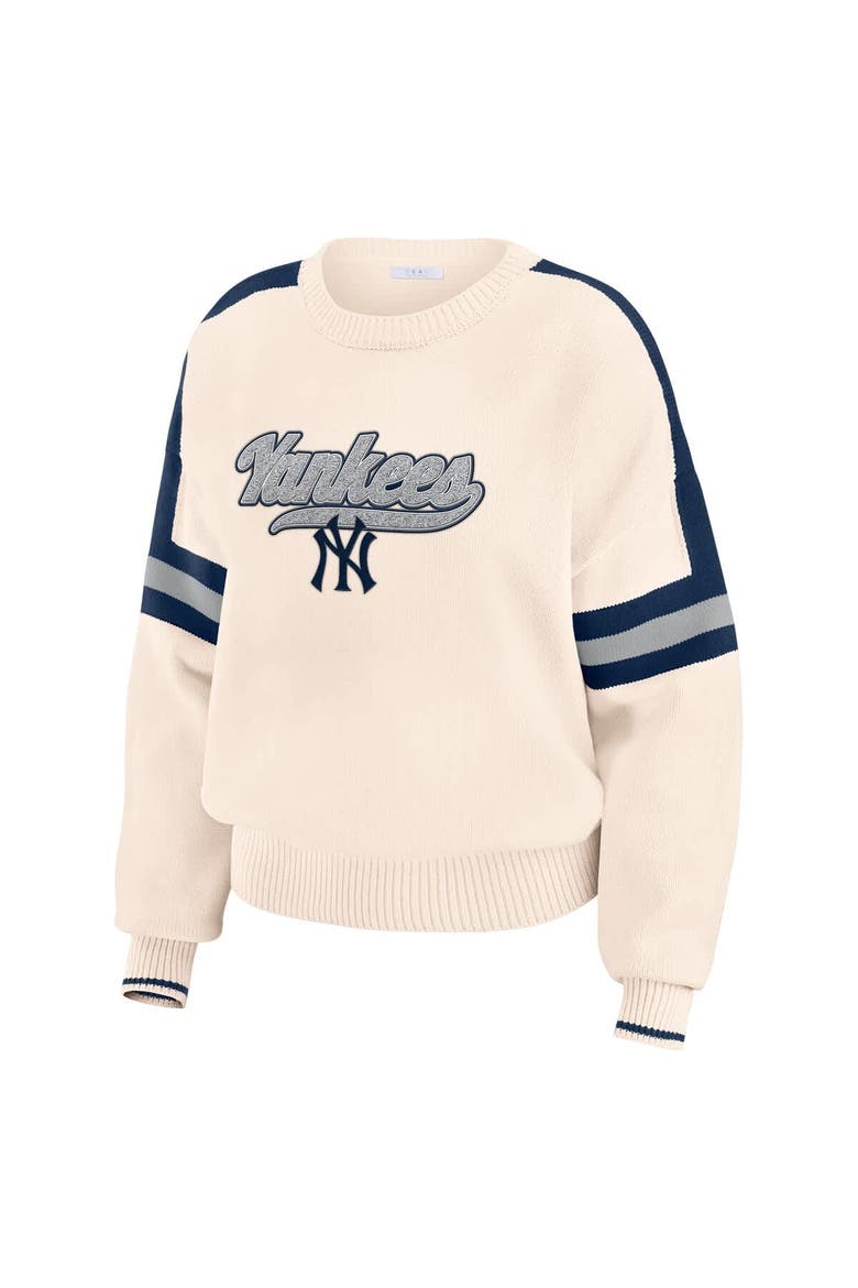 Women's WEAR by Erin Andrews  Cream New York Yankees Stripe Pullover Sweater, Alternate, color, Cream