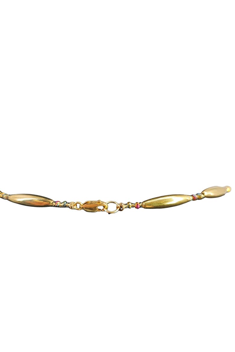 Vintage 1970s Reversible Abalone Shell and Wood Inlay Crescent Necklace, Alternate, color, Gold