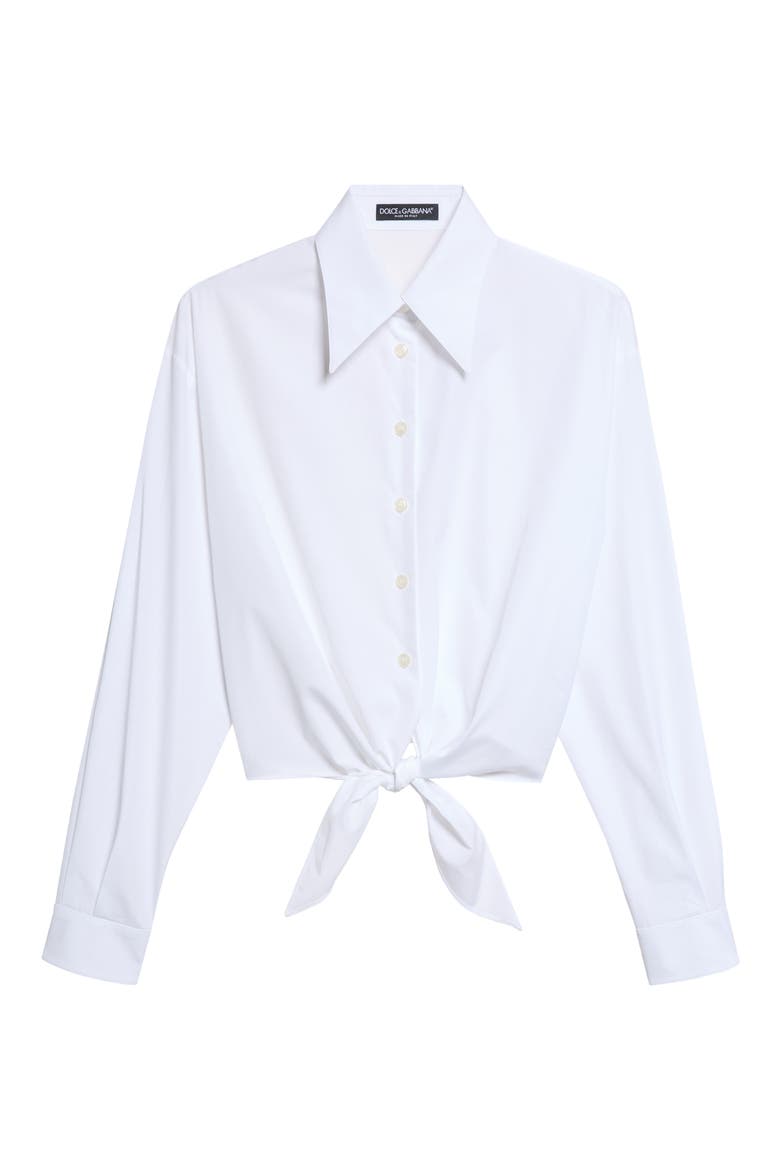 Tie Hem Cotton Poplin Button-Up Shirt, Main, color, BIANCO OTTICO
