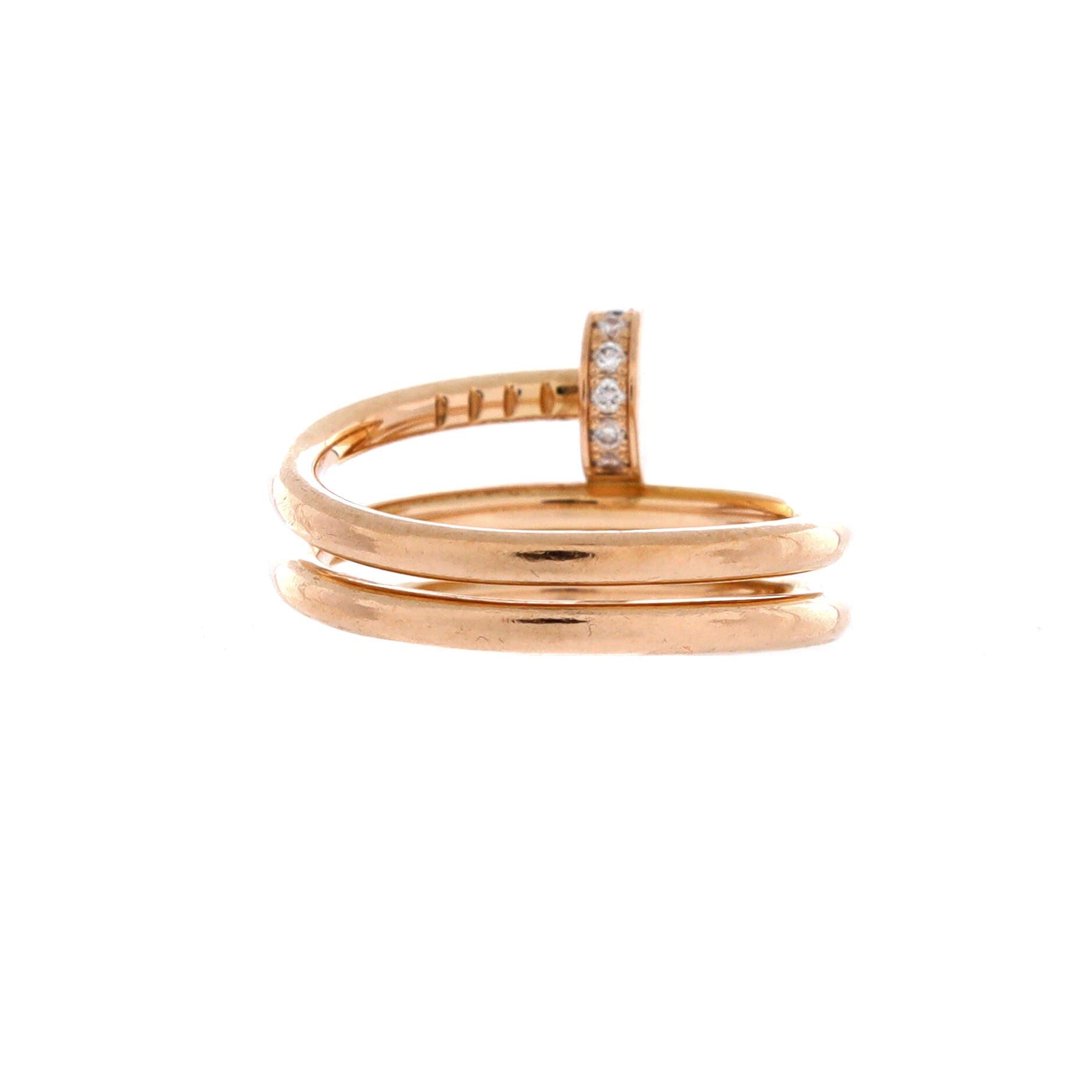 Pre-Owned Cartier Juste un Clou Double Ring 18K Rose Gold and Diamonds ...