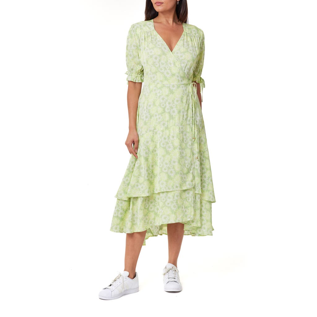 Scotch & Soda Wrap Midi Dress In Abstract Floral Lime