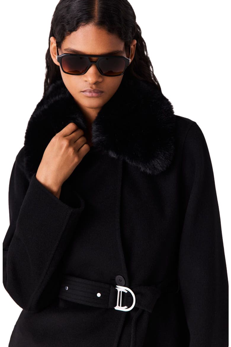 Double-faced coat with removable collar, Alternate, color, Black