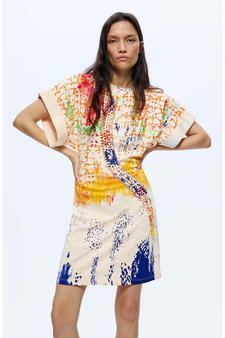Mixed Paint Print Cotton Minidress, Alternate, color, BLUE