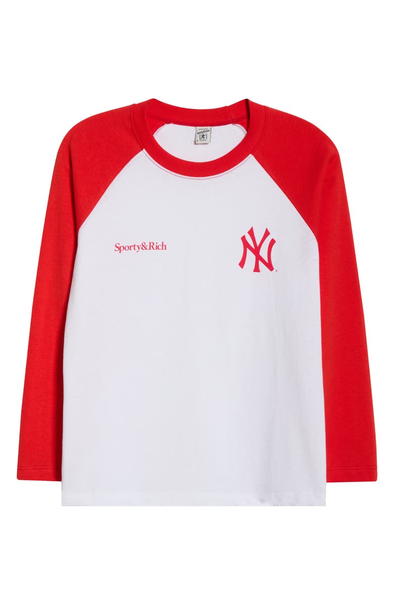 Sporty & Rich x Yankees Serif Cotton Baseball T-Shirt, Alternate, color, White/Fire Red