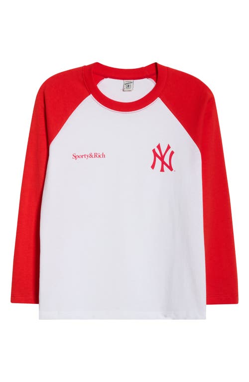 Sporty And Rich Baseball T-shirt With Raglan Contrast Sleeves In White