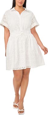 CeCe Short Sleeve Cotton Eyelet Shirtdress