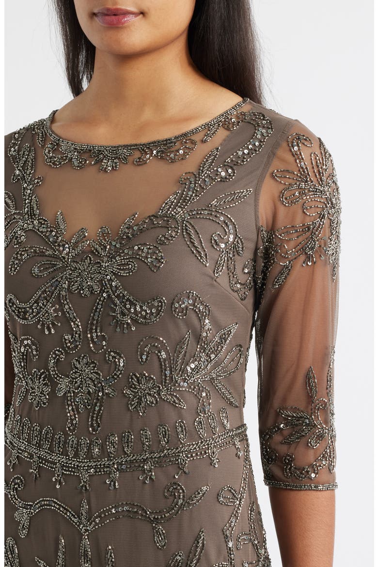 Sequin Illusion Gown, Alternate, color, ALUMINUM