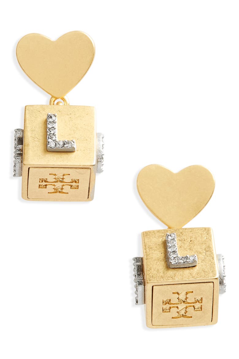 Love Message Cube Earrings, Main, color, BLACK DIAMOND/ VINTAGE GOLD