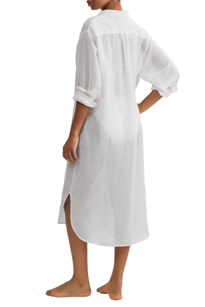 Maxi Organic Cotton & Linen Cover-Up Shirtdress, Alternate, color, CREAM WHT