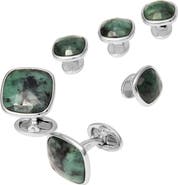 Jan Leslie Faceted Emerald Sterling Cufflinks & Stud Set
