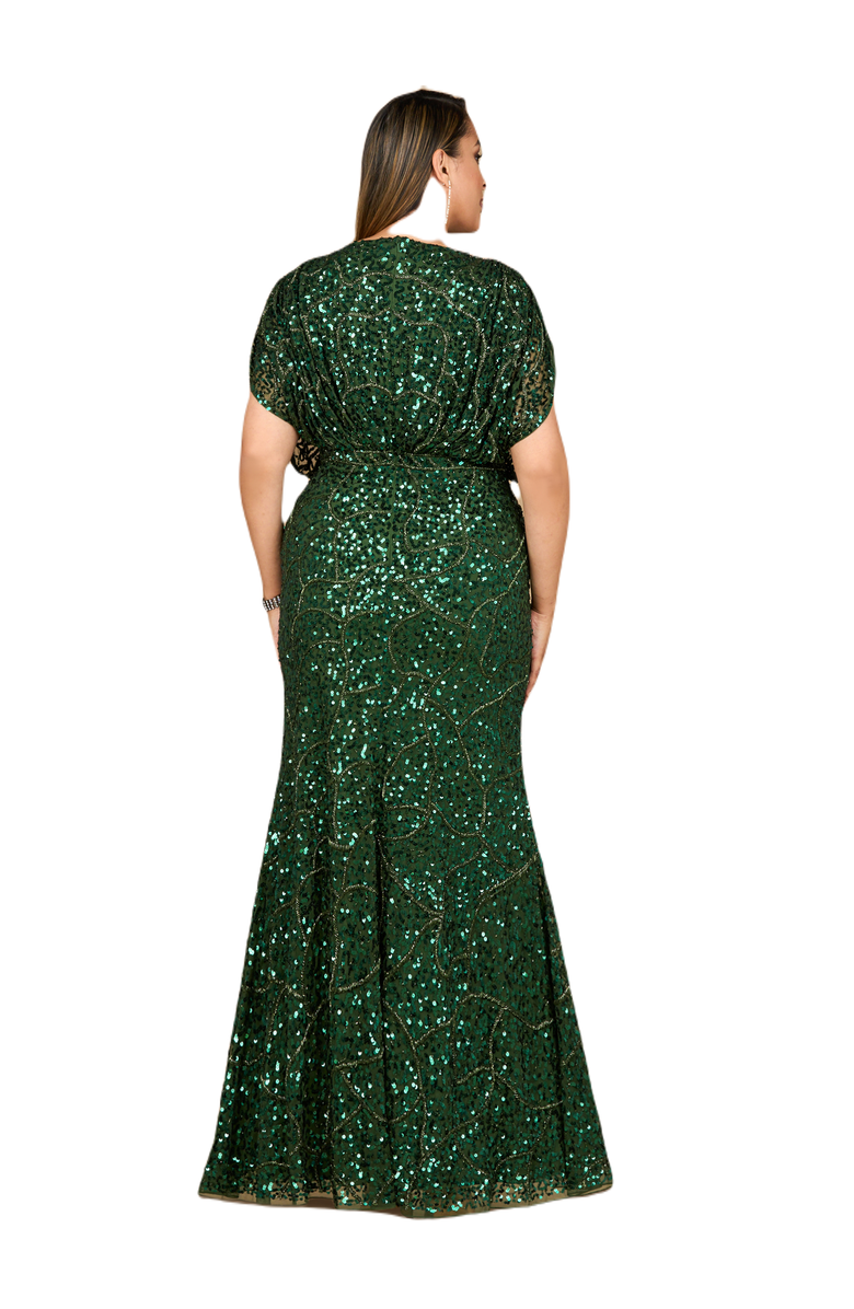 LARA New York Beaded Gown with Draped Cape Sleeves, Alternate, color, Emerald Green