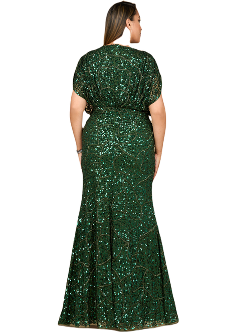 LARA NEW YORK LARA NEW YORK BEADED GOWN WITH DRAPED CAPE SLEEVES 