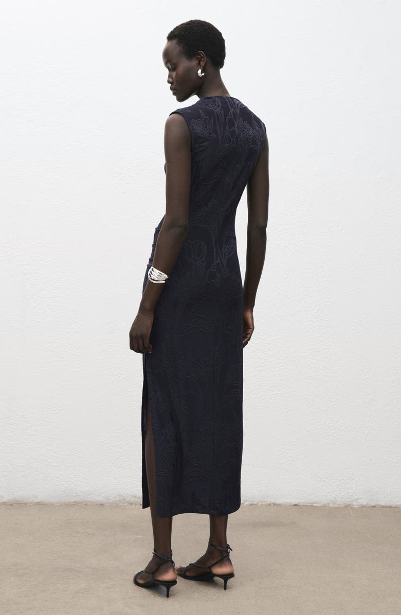 MANGO Draped Embroidered Sleeveless Midi Dress, Alternate, color, Navy