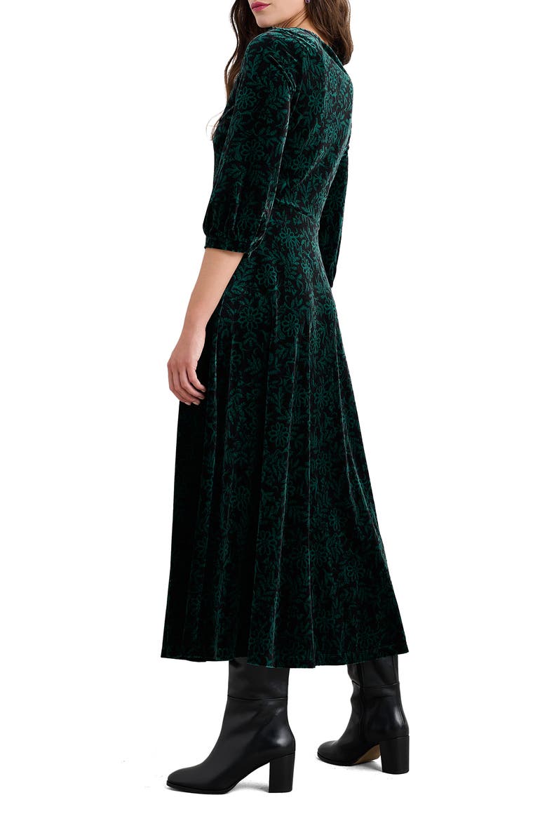 Oak Cottage Floral Velvet Midi Dress, Alternate, color, EVENING WOODLAND STUDIO GREEN