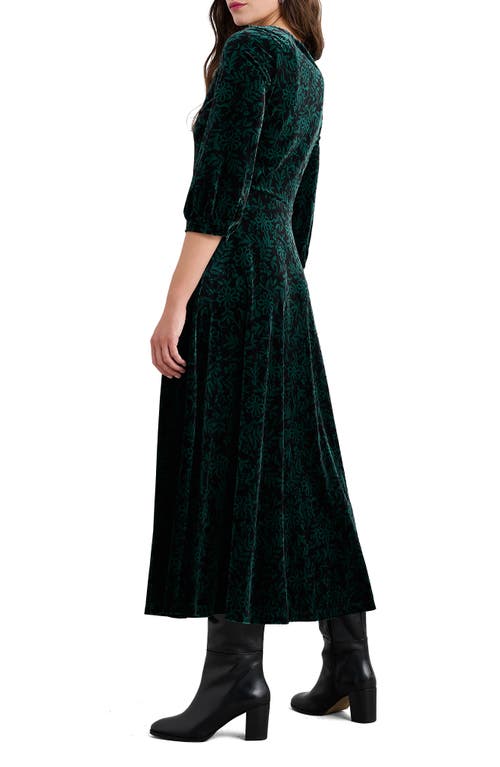 Seasalt Cornwall Oak Cottage Floral Velvet Midi Dress In Green