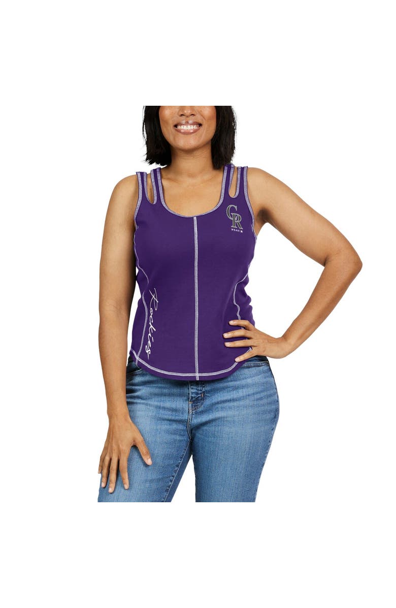 WEAR by Erin Andrews Women's WEAR by Erin Andrews Purple Colorado Rockies Contrast Stitch Tank Top, Alternate, color, Purple