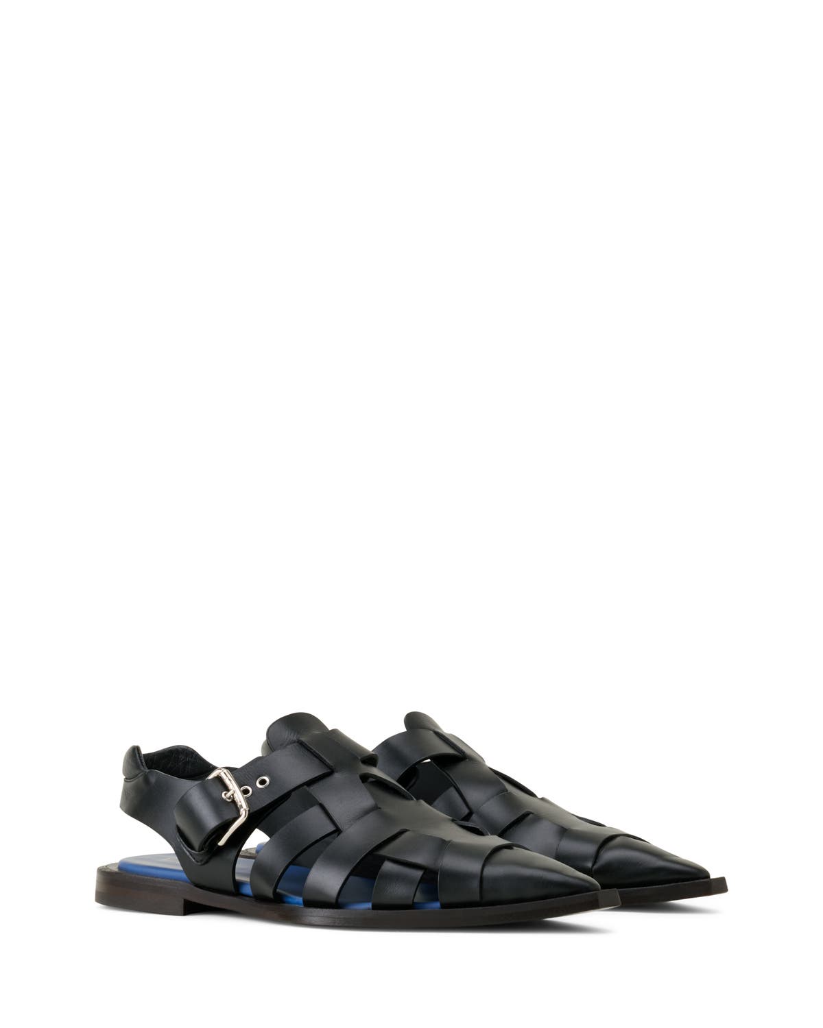 Lanvin Pointed-Toe Leather Sandals, Alternate, color, Black