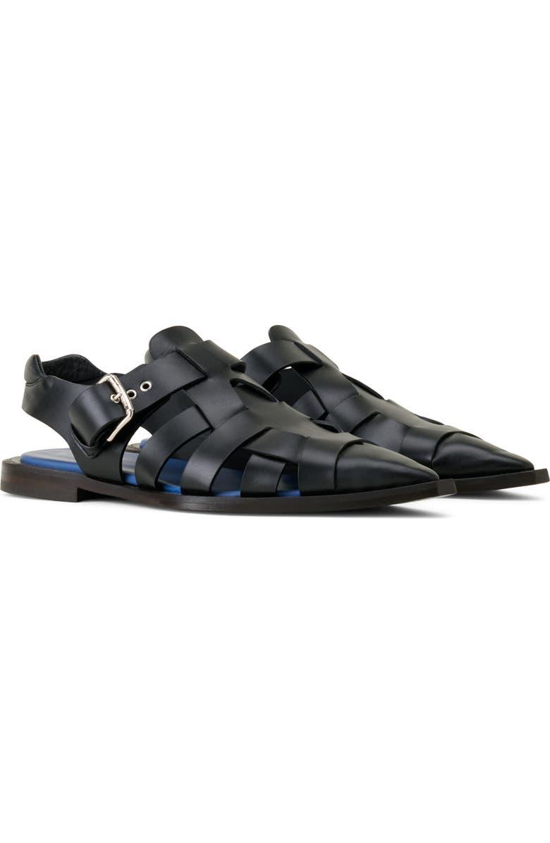 Lanvin Pointed-Toe Leather Sandals, Alternate, color, Black