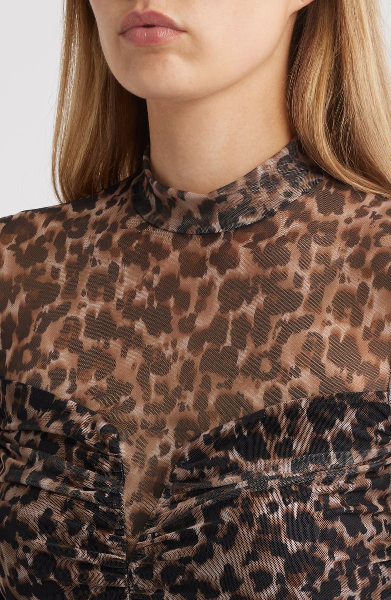 Black Halo Leonarda Sheer Mesh Bodice Crepe Back Satin Wide Leg Jumpsuit, Alternate, color, Leopard Jersey