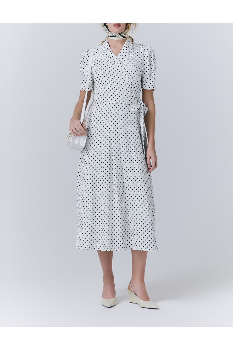 Giselle Crepe Polka Dot Wrap Dress, Alternate, color, Ivory Polka Dot