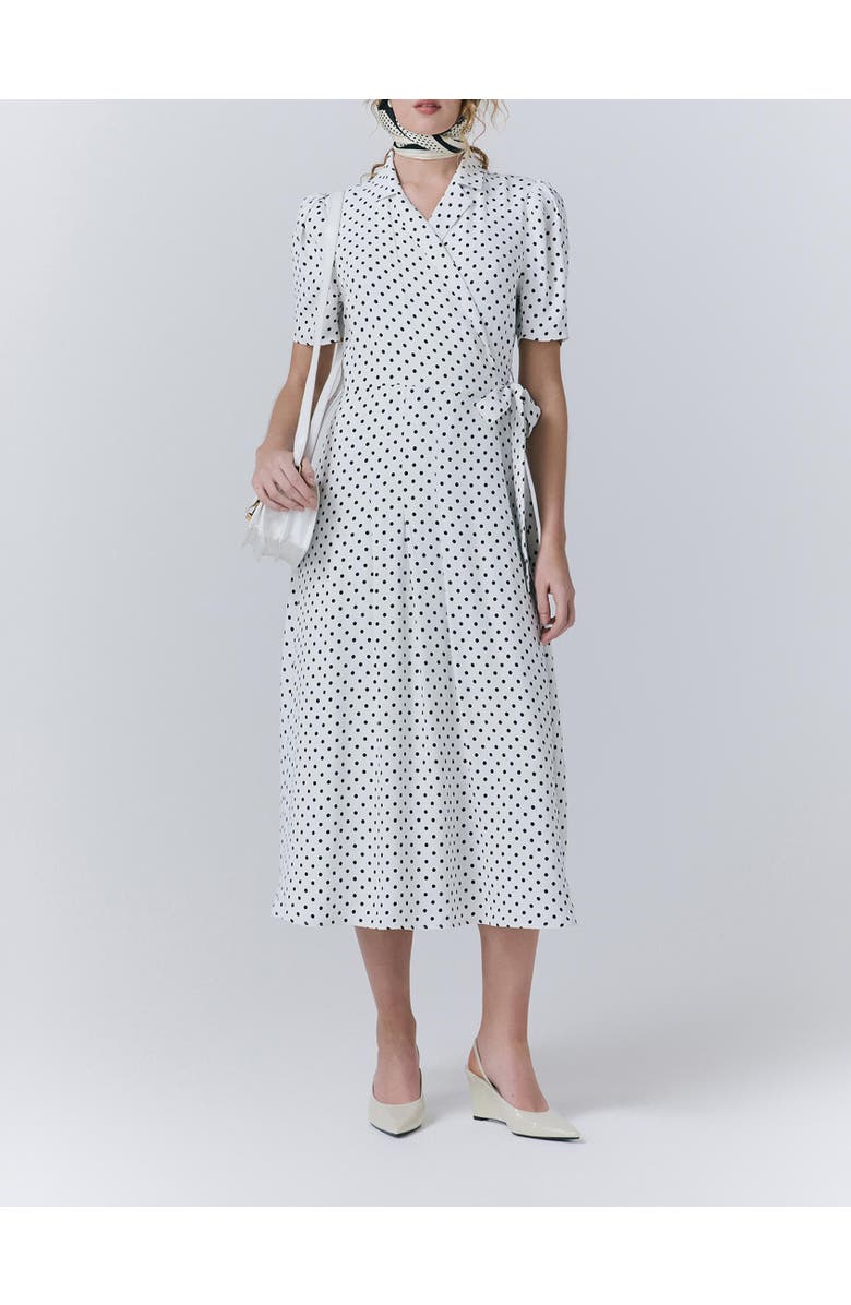 Ghost London Giselle Crepe Polka Dot Wrap Dress, Alternate, color, Ivory Polka Dot