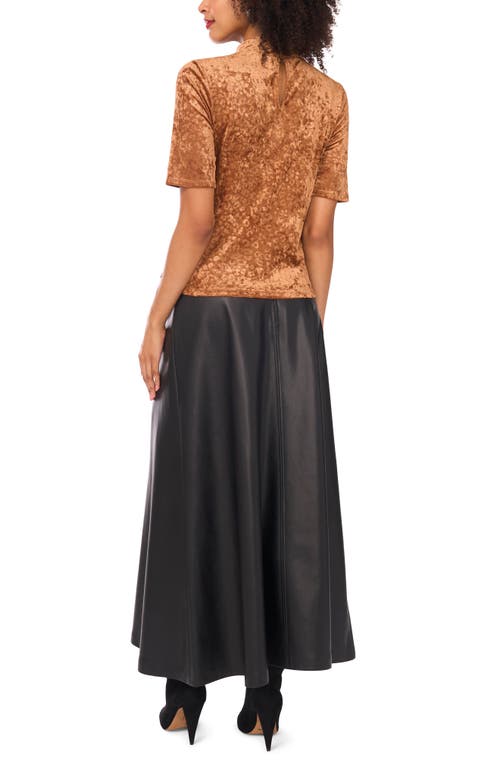 Vince Camuto Animal Print Jacquard Chenille Mesh Mock Neck Top In Brown