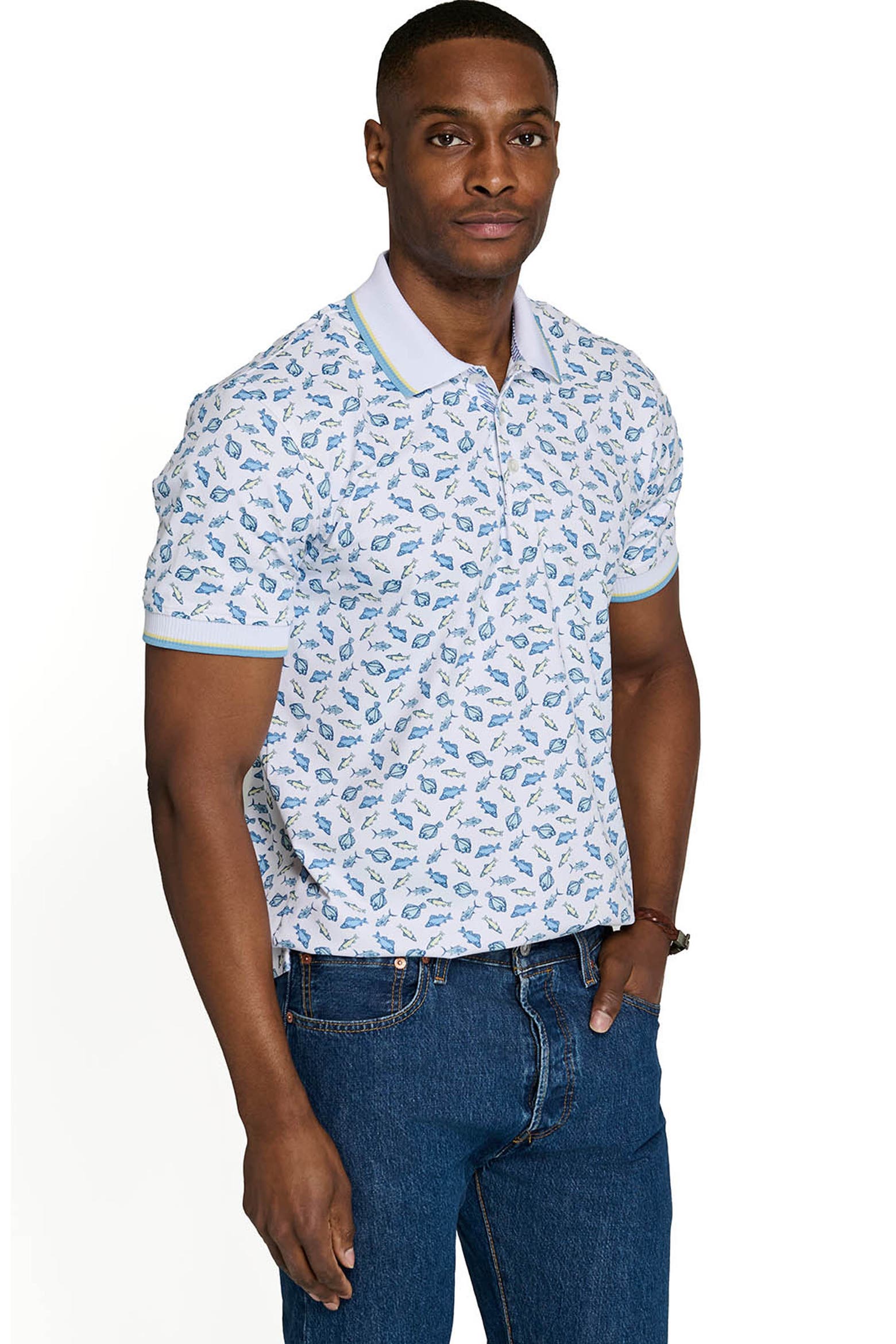 Slim Fish CONSTRUCT Slim Fit Gone Fishing Polo Short Sleeve Shirt (Men) | Nordstrom