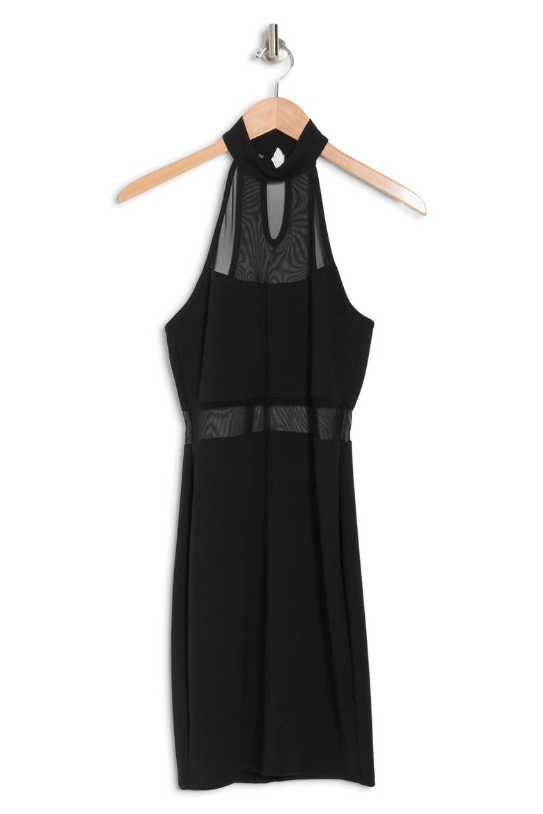 Illusion Panel Halter Bodycon Dress, Alternate, color, BLACK