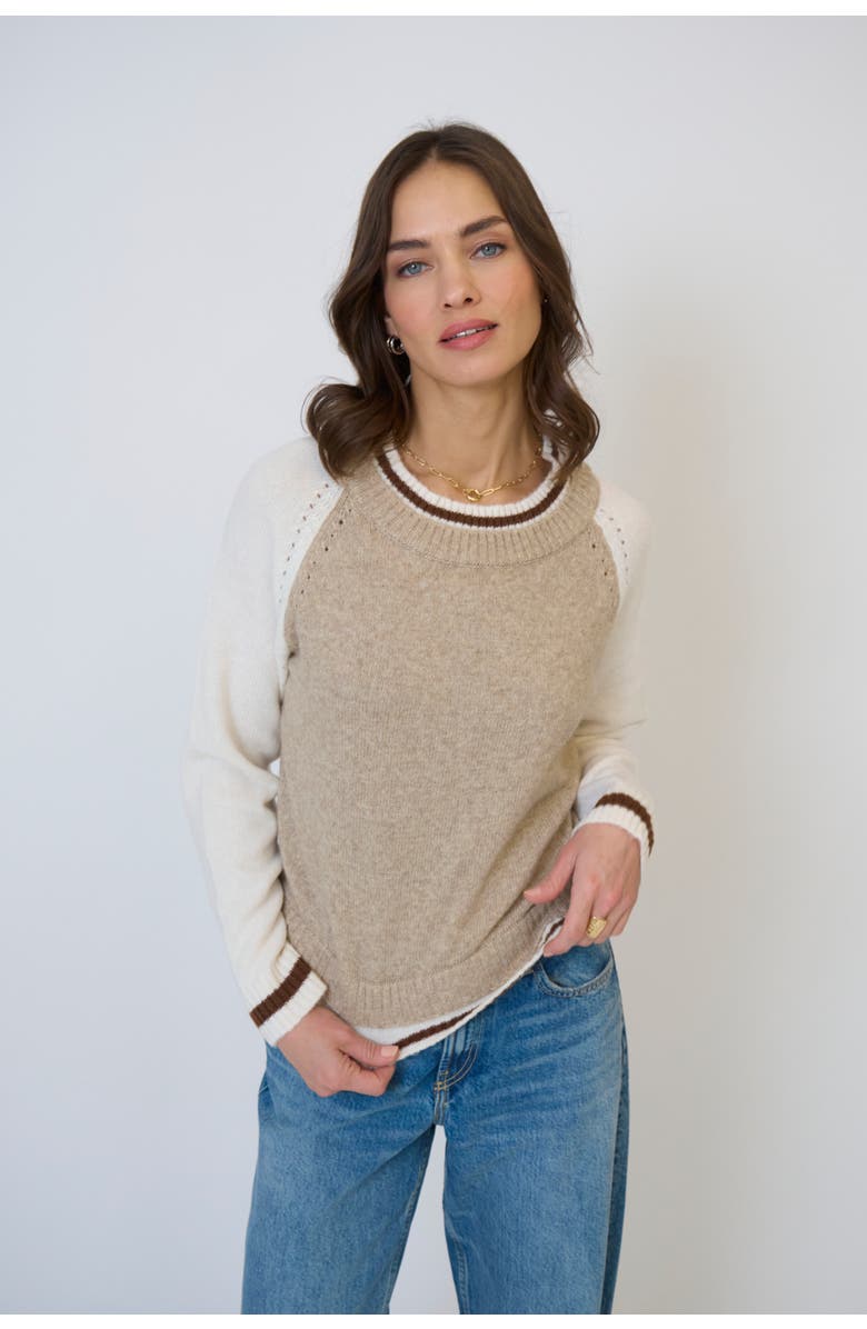 Central Park West Olivia Baseball Sweater, Main, color, Oat