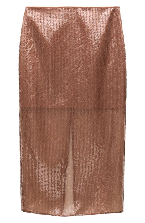 Mango Sequin Midi Skirt In Brown
