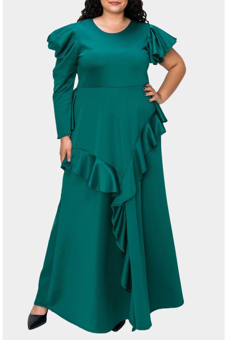 Vivienne Ruffle Maxi Dress, Main, color, GREEN