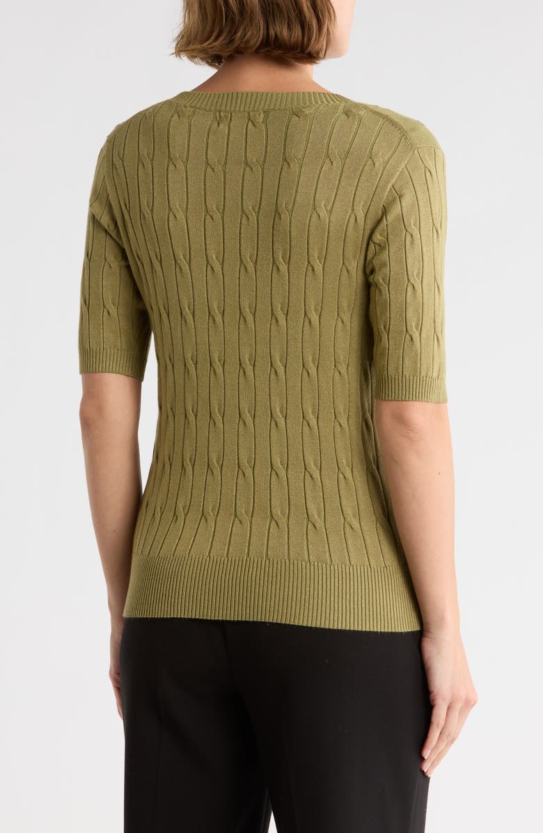 T Tahari Elbow Sleeve Cable Knit Sweater, Alternate, color, Soft Sage