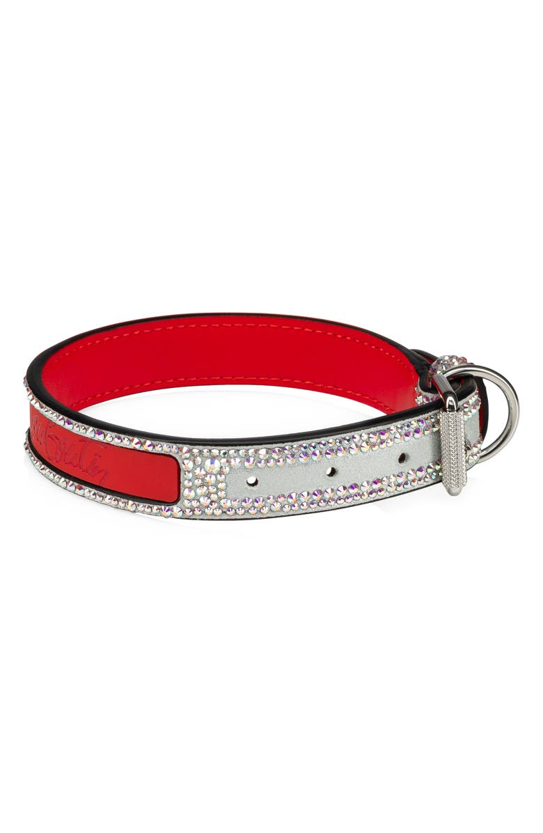 Christian Louboutin Small Loubicollar Emellished Leather Pet Collar, Alternate, color,
