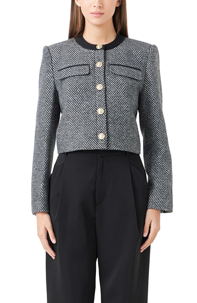 Endless Rose Boxy Herringbone Blazer, Alternate, color, 