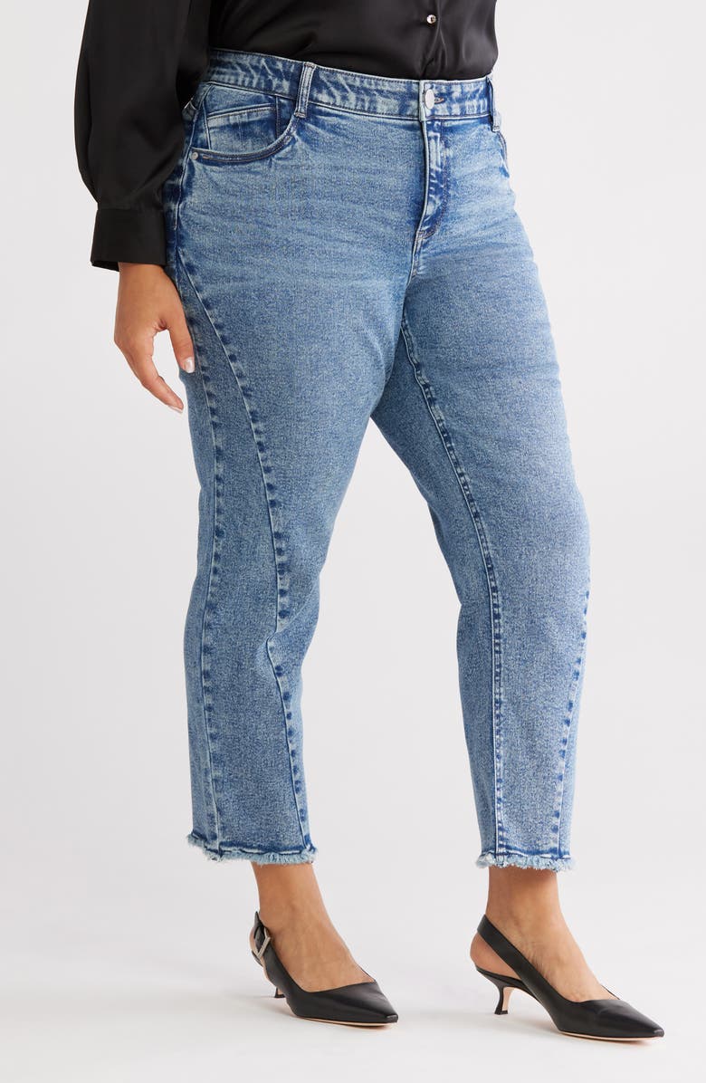 Frayed Twist Seam High Waist Ankle Straight Leg Jeans