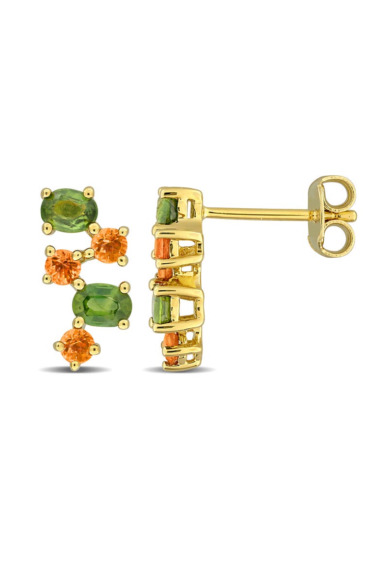 Green Sapphire & Orange Sapphire Stud Earrings, Main, color, GREEN MULTI