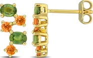 DELMAR Green Sapphire & Orange Sapphire Stud Earrings