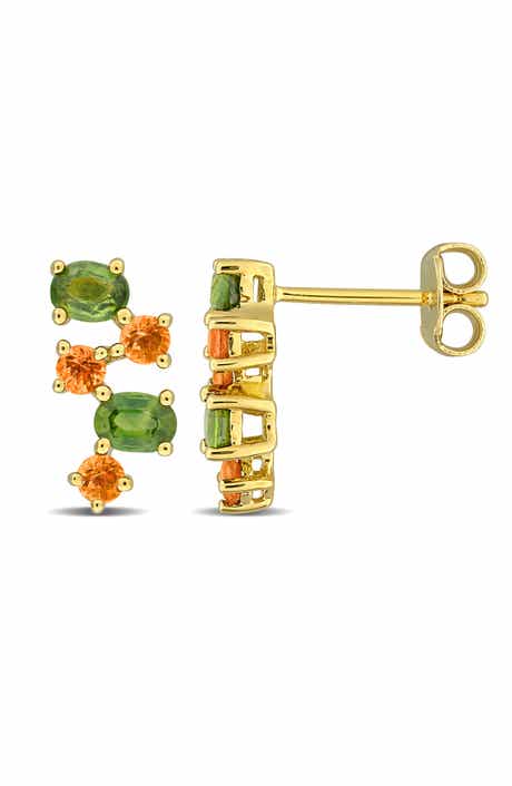 DELMAR Green Sapphire & Orange Sapphire Stud Earrings