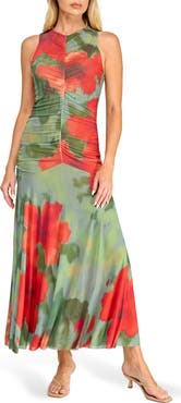 Socialite Ruched Mesh Midi Dress