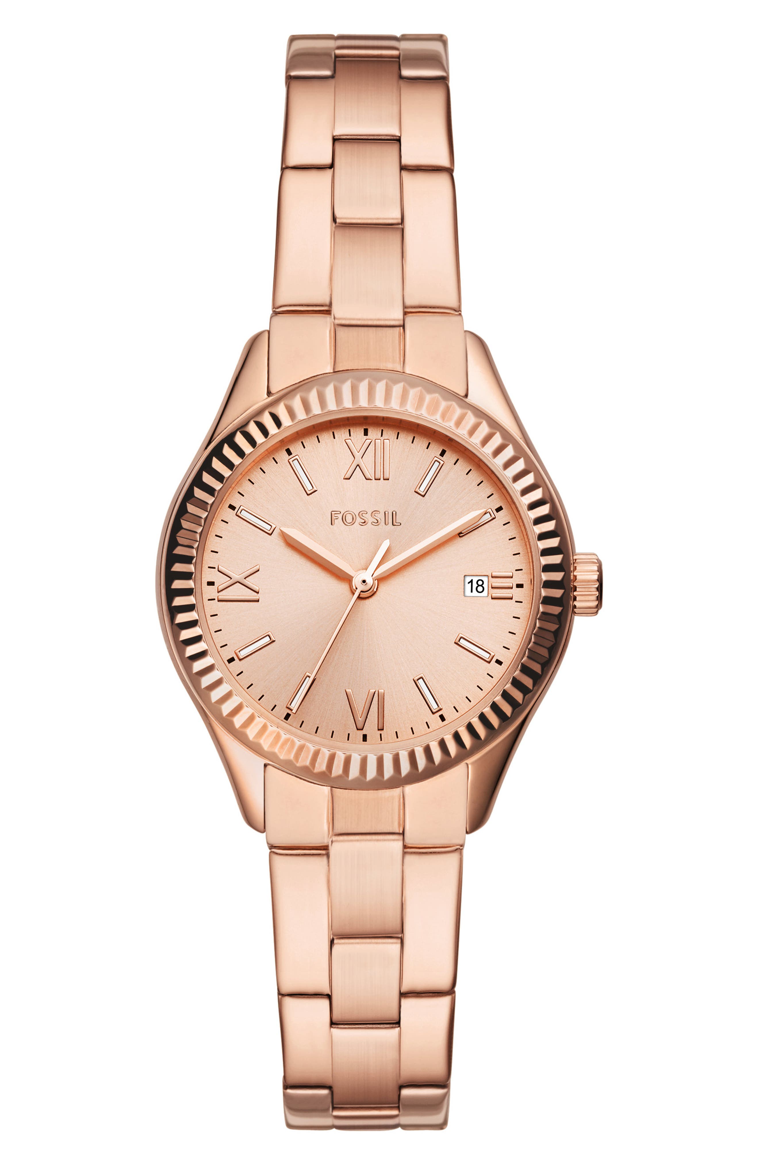 Fossil Rye Rose Gold Tone Bracelet Watch, 30mm