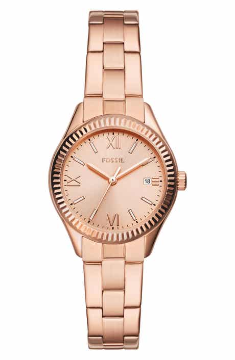 Fossil Rye Rose Gold Tone Bracelet Watch, 30mm