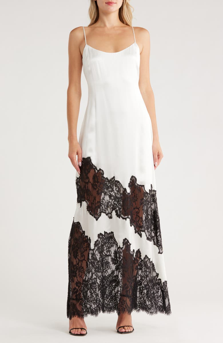 L'AGENCE Silvana Lace Inset Silk Gown, Main, color, Ivory/ Black