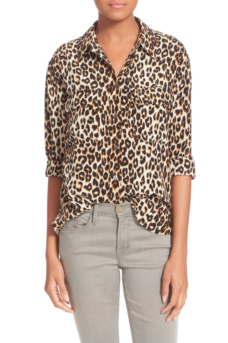 'Slim Signature' Silk Shirt, Main, color, NATURAL