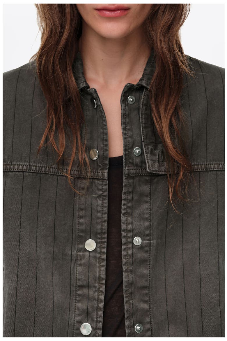 Striped Oversize Denim Jacket, Alternate, color, WASHED BROWN