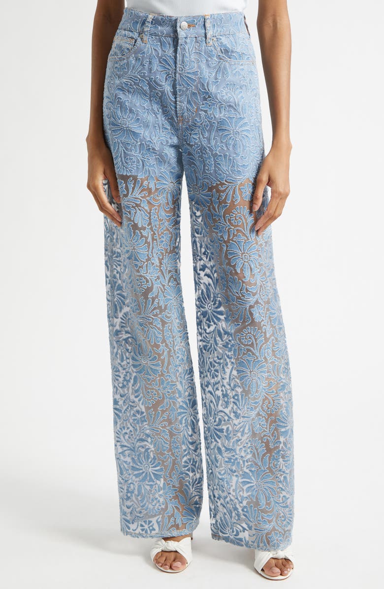 Veronica Beard Taylor Burnout Floral Wide Leg Jeans, Main, color, Lakeshore